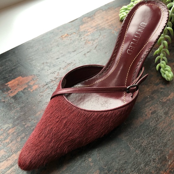 Wine red pointed toe pony hair mules - Picture 5 of 11